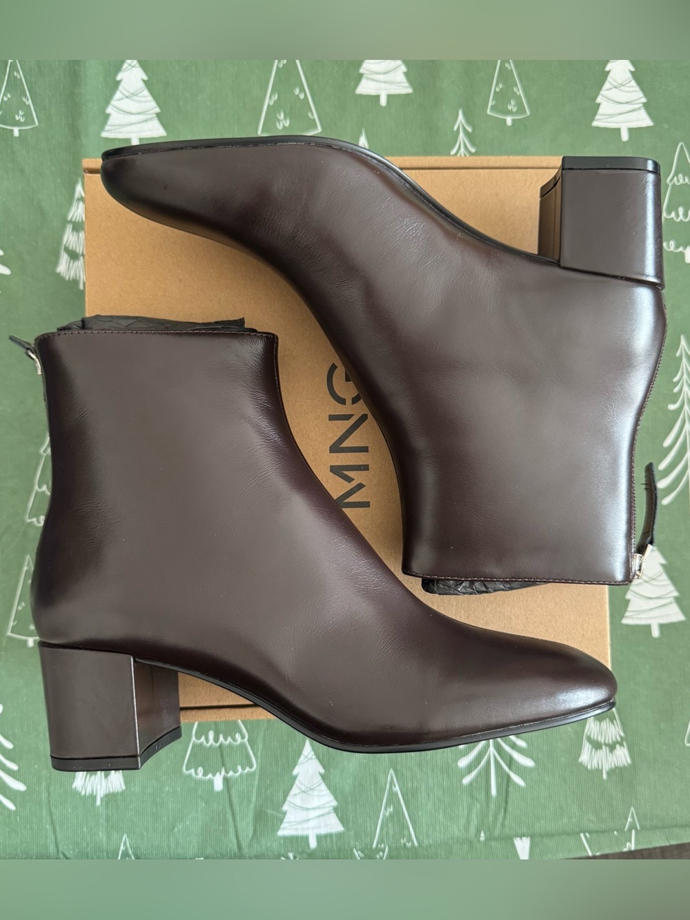 MANGO Claro Genuine Leather Ankle Boots Dark Brown Block Heel Women’s 7.5 NIB - Picture 15 of 16